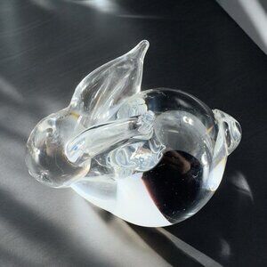 1990s Art Glass Bunny Rabbit Figurine Glass Figure Clear Black White Vintage